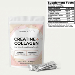 Poudre de protéines, collagène et créatine en sachets individuels, 5000 mg de créatine avec racine de betterave pour le soutien musculaire et la beauté - Product Image 4