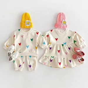 Vêtements de printemps pour enfants, bébés, filles et garçons, avec capuche et pantalon imprimés de ballons, ensemble 2 pièces en coton, robe pour filles