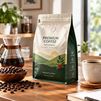 Sachet de café personnalisé imprimé de qualité supérieure, pochette verticale avec valve, fermeture éclair refermable, emballage alimentaire écologique de qualité alimentaire
