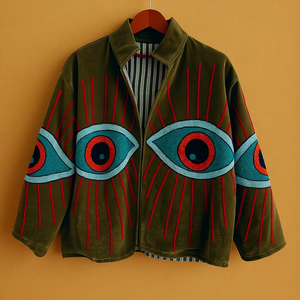 Hand Embroidered <b>Velvet</b> <b>Jacket</b> With Eye Pattern Stand Collar Full Sleeve Autumn Women's Outerwear Turn-down Collar Full Sleeve - Product Image 1