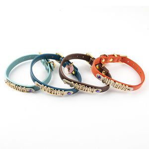 Nuevo Collar de perro de cuero Pu para gato mascota de color sólido de imitación de diseñador de lujo con letras de etiqueta de nombre de Metal - Product Image 1
