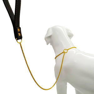 Cadena de Choke de cobre y oro para perro, Correa resistente de alta calidad con asa de cuero - Product Image 1
