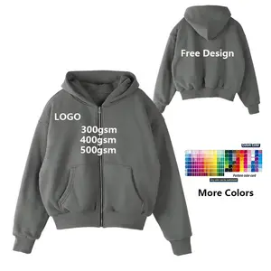 Custom Washed Zip Up Hoodie Fleece French Terry Unisex Plain Blank Solid Color Sweatshirt Double Layer Hoodies for Men