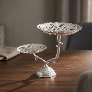 Soporte de Servicio de Dos Niveles de Latón Color Plata de Primera Calidad |   Exhibidor Decorativo de Frutas, Postres y Frutos Secos para el Hogar, Bodas y Hoteles - Product Image 3