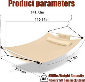 12FT <span class=keywords><strong>Beige</strong></span> Anti-Flip Grand <span class=keywords><strong>Hamac</strong></span> 450LB Capacité Fer Épandeur Balançoire Pli Caractéristique Corde pour Patio Jardin Arrière-Cour Plage - Product Image 6