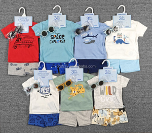 Set Neonato 3 Pezzi 0-18 Mesi Stile Casual 100% <span class=keywords><strong>Cotone</strong></span> Magliette <span class=keywords><strong>Pantaloncini</strong></span> Vestiti Estivi Carini Vendita all'Ingrosso Mix - Product Image 1