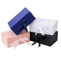 Boîte d'emballage en papier pliable avec fermeture magnétique, nœud papillon et boîte cadeau de couleur unie