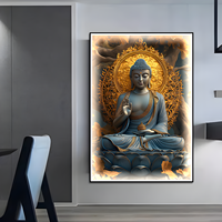 Lampe murale LED décorative avec peinture murale bouddhiste, portrait de Bouddha doré, design moderne et actuel, pour la décoration de la maison