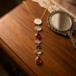 Vintage Gold Plated Brass Pendant Necklace with <b>Link</b> Chain and Quartz Stones for Women Party Jewelry - Product Image 1