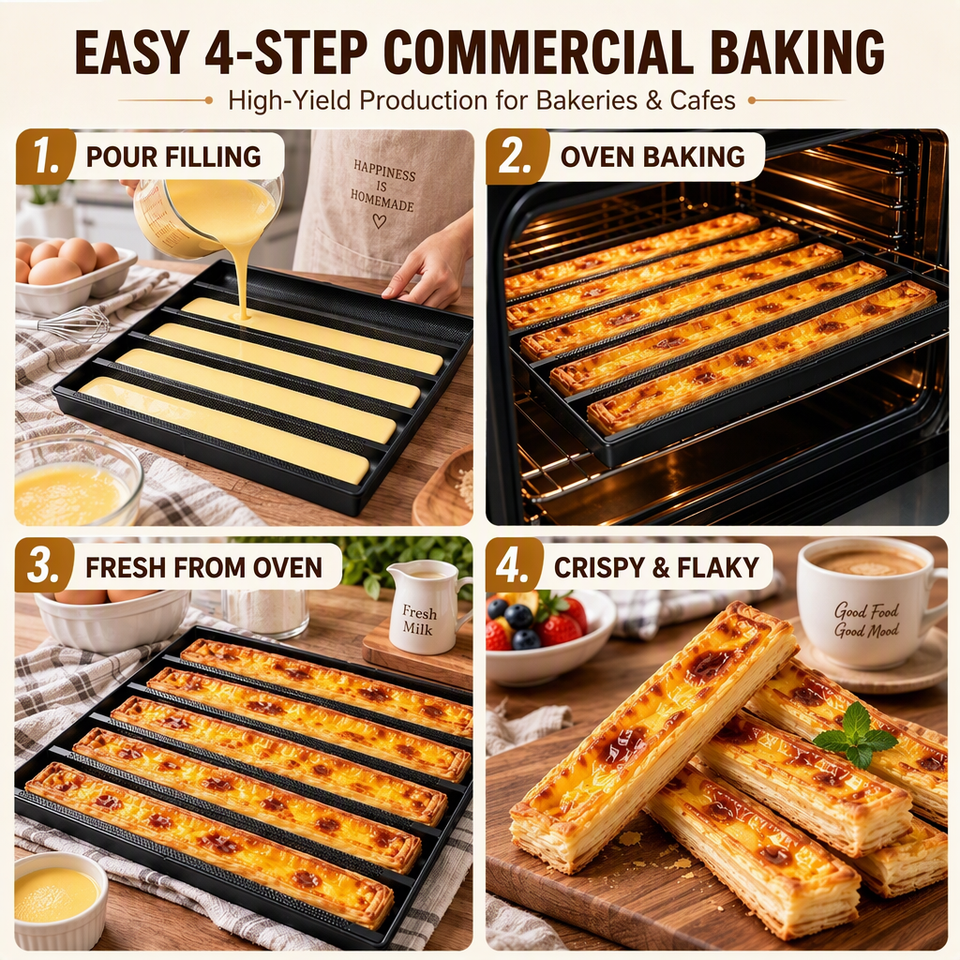 Commercial Non-Stick Aluminum Alloy 5 Cavity Extra Long Rectangular Egg ...