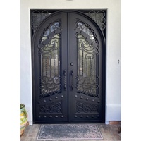 Porte d'entrée principale en fer forgé à ouverture cintrée personnalisée avec verres trempés clairs