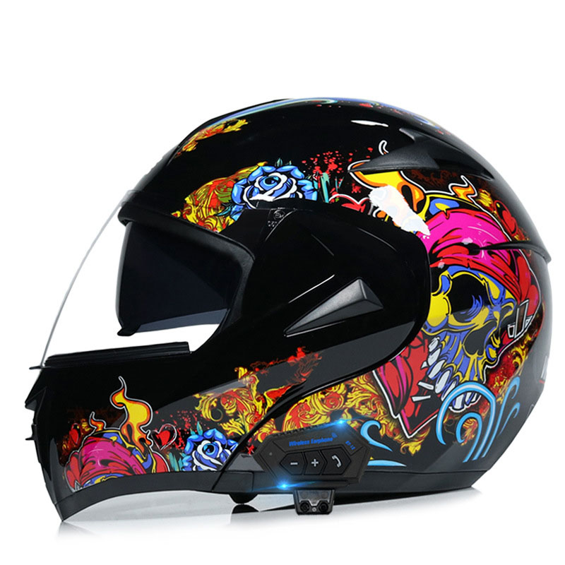 custom motorcycle helmets flip up Adult Front Bluetooth Motorbike Helmets, Full Face Motocross ATV Racing Helmet with Tail, Men Women Modular Double Visors DOT Approved Downhill Dirt Bike Sport Helmet-J|X-Large : Automotive the performance is that of a full face helmet Full Face Motorcycle Helmet Dual