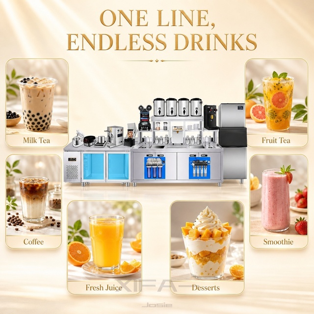 Full Automatic Bubble Tea Equipment Stainless Steel Workstation with Urns Blender Sealer Fridge