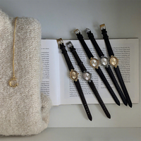Montre ovale de luxe légère pour femme, petit modèle 37 mm, en cuir véritable, mouvement à quartz, cadran à aiguilles, boîtier en acrylique, haut de gamme