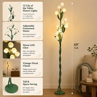 Lampe sur pied 12 lumières motif muguet avec port de charge USB, 69 pouces, style floral vintage pour une décoration esthétique de salon