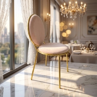 Chaise de salle à manger de style européen, luxe, structure métallique, dossier rond en velours, pour salon et hôtel