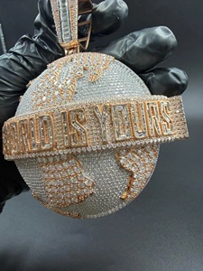 Colgante de globo terráqueo de moissanita personalizado, con incrustaciones de circonitas, de plata de ley 925, estilo Hip Hop - Product Image 4