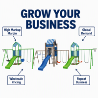 Structure de jeu ODM SageDelightRides avec balançoire, toboggan, panier de basket et échelle pour enfants, en LLDPE et tubes en acier galvanisé, modèle Town Square, vente en gros