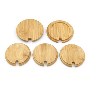 Bamboo Wooden Cabinet Knobs Round With Slot Design Natural Finish - Product Image 1