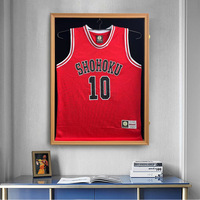 Vitrine de présentation en bois de chêne faite à la main pour maillot de basket-ball imprimé en couleur, cadre type boîte à ombre, vente en gros, approvisionnement direct usine en vrac