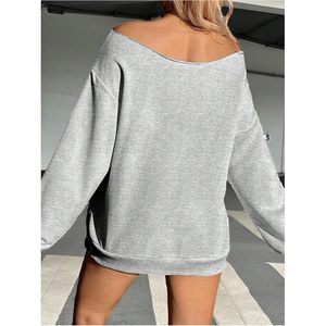 Sudadera de Mujer con Hombros Descubiertos, Manga Larga, Estilo Vintage, Holgada, Asimétrica, Prenda Urbana, Tejido Transpirable - Product Image 2
