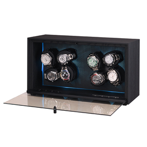 Embers Watch Winder 4 8 12 Slots <span class=keywords><strong>Caja</strong></span> de almacenamiento de relojes automáticos de grano de madera negra Motor Mabuchi con luz RGB - Product Image 4