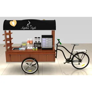 2017 הנמכר ביותר עץ מלא מזון נייד אופני עגלת קפה חיצוני
