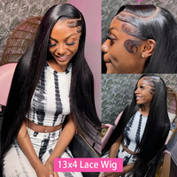 Pelucas de Encaje Frontal Liso Extremo Sin Pegamento, Pelucas de Encaje HD Completas, Pelucas de Cabello Humano con Encaje Frontal Transparente HD para Mujeres Negras