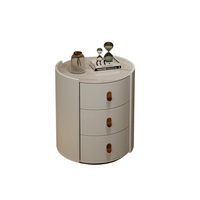 Table de chevet intelligente multifonctionnelle en cuir Chargement sans fil Chambre à coucher Armoire de chevet circulaire