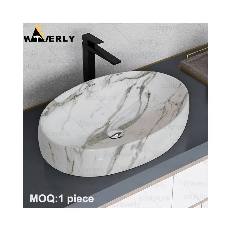 Waverly handgeschnitztes Naturstein-Waskbecken individuelles Design Innenausstattung Bad unabhängig weiß Marmor oval Waschbecken Waschbecken zu verkaufen