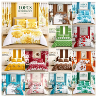 Parure de lit 10 pièces en microfibre imprimée florale OEM, poches profondes, entretien facile, collection de literie avec rideaux, approvisionnement direct usine