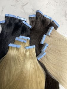 Extensioni per <span class=keywords><strong>capelli</strong></span> umani naturali con nastro adesivo, 100% <span class=keywords><strong>veri</strong></span>, grezzi, vergini, Remy, russi - Product Image 1