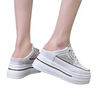 Nouvelles sandales d'été sportives à enfiler pour femme, avec semelle épaisse en maille et caoutchouc, pour l'extérieur, rehaussées de 8 cm, sans talon, blanches