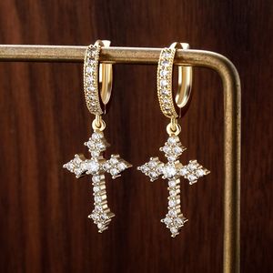 Hip Hop goutte boucles d'oreilles en laiton bijoux Micro pavé croix or argent boucles d'oreilles hommes femmes bijoux pour <span class=keywords><strong>cadeau</strong></span> de fête - Product Image 5