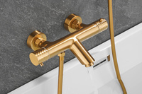 Mitigeur thermostatique doré brossé pour douche, avec bec cascade pour baignoire, douchette à main et robinet de remplissage pour salle de bain, avec vanne de fixation encastrée