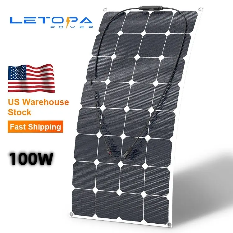Entrepôt américain Panneaux solaires PV flexibles Chine 18V 100W Panneau photovoltaïque de toit pour BoatsPop