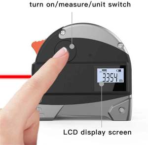 Cinta métrica láser digital de 15 m con enrollamiento automático, luz LED y bloqueo con botón pulsador - Product Image 3