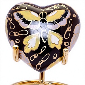 Urne commémorative décorative en métal en forme de cœur avec oiseau sur fil, motif moineau, avec support et sac en velours, vente en gros - Product Image 6