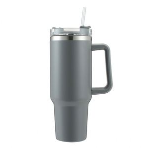 Gobelet isotherme personnalisé de 40 oz en acier inoxydable avec revêtement poudré, pour bière, lait, café, avec poignée et paille - Product Image 2