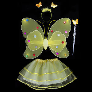 Costume de fée papillon pour filles, 4 pièces, costume de cosplay de princesse, ailes lumineuses, bandeau, accessoires de fête d'Halloween, jaune - Product Image 4