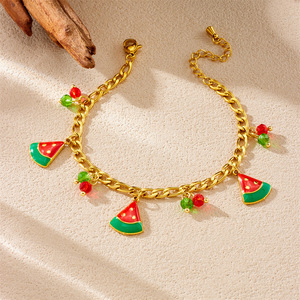 Fashionable Summer Fruit Charm <b>Bracelet</b> <b>Set</b> Strawberry Cherry Watermelon Women's Jewelry Gift Stainless Steel B1706 B1707 B1708 - Product Image 2