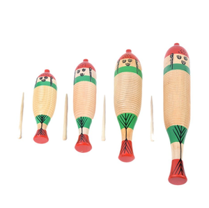 Ensemble de percussions Orff professionnel : Guiro grenouille et poisson en bois |   Grattoir à main et bloc de bois pour la musique - Product Image 1