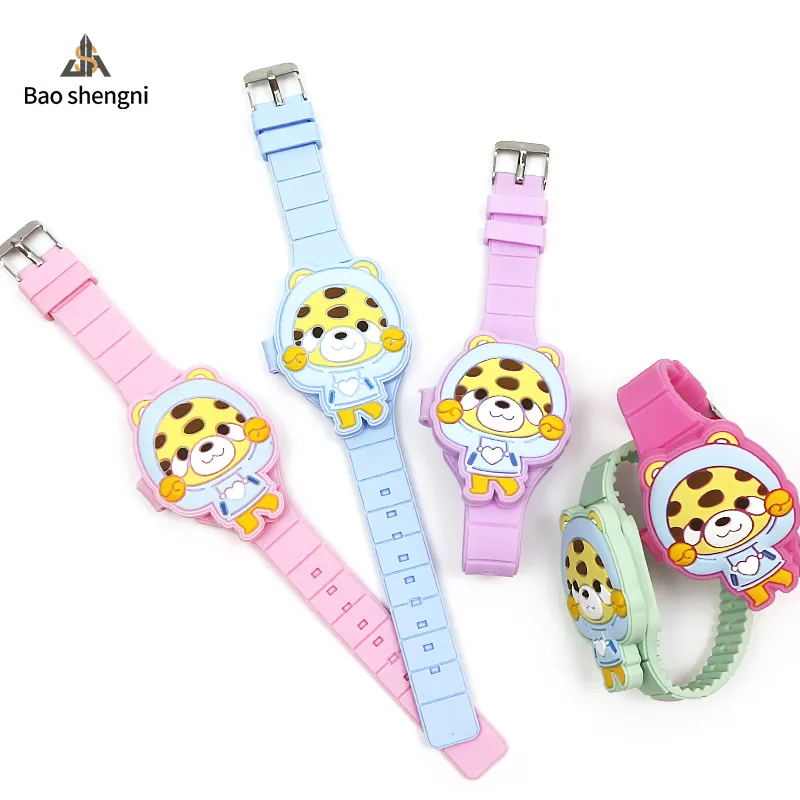 Manufactured LED Silicone Digital Flip Cover Buckle Watch Promotion Bear Cartoon Toys Watch Best Gift For Kids