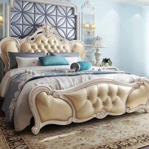Luxury carved french <strong>royal</strong> <strong>leather</strong> soft <strong>bed</strong> green color european style master bedroom sets b4021 g - Product Image 3