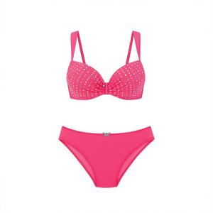 Costume da bagno bikini HDJ taglie forti con reggiseno push-up e slip a vita alta con motivo a pois di strass per donna 42 44 46 48 - Product Image 1