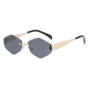 Occhiali <span class=keywords><strong>da</strong></span> Sole Senza Montatura con Bordi Tagliati, Stile Retrò Unisex, Protezione UV400, Occhiali <span class=keywords><strong>da</strong></span> Sole Poligonali per Street Style - Product Image 5