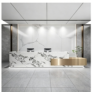 CR161 Chic Modern Lobby Service Desk Wood-Base Density Board Cashier Counter with Marble-Inspired Lighting for Fashion Spa Hotel - Product Image 3