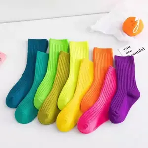 HY-2164 Wholesale Spring Candy Color Solid Combed Cotton Crew School Socks Child for Kids 3 pairs Group