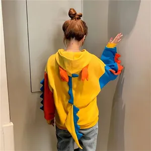 Customizable Private Label Tags Patchwork Multi Two Color White Block pull over Sport Polyester Cotton hoodies With Dinosaur