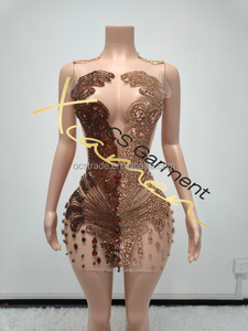 Mf ชุดเดรสปาร์ตี้คลับสำหรับผู้หญิงชุดงานพรอมมินิแขนกุดประดับด้วยลูกปัดหลากสี - Product Image 4